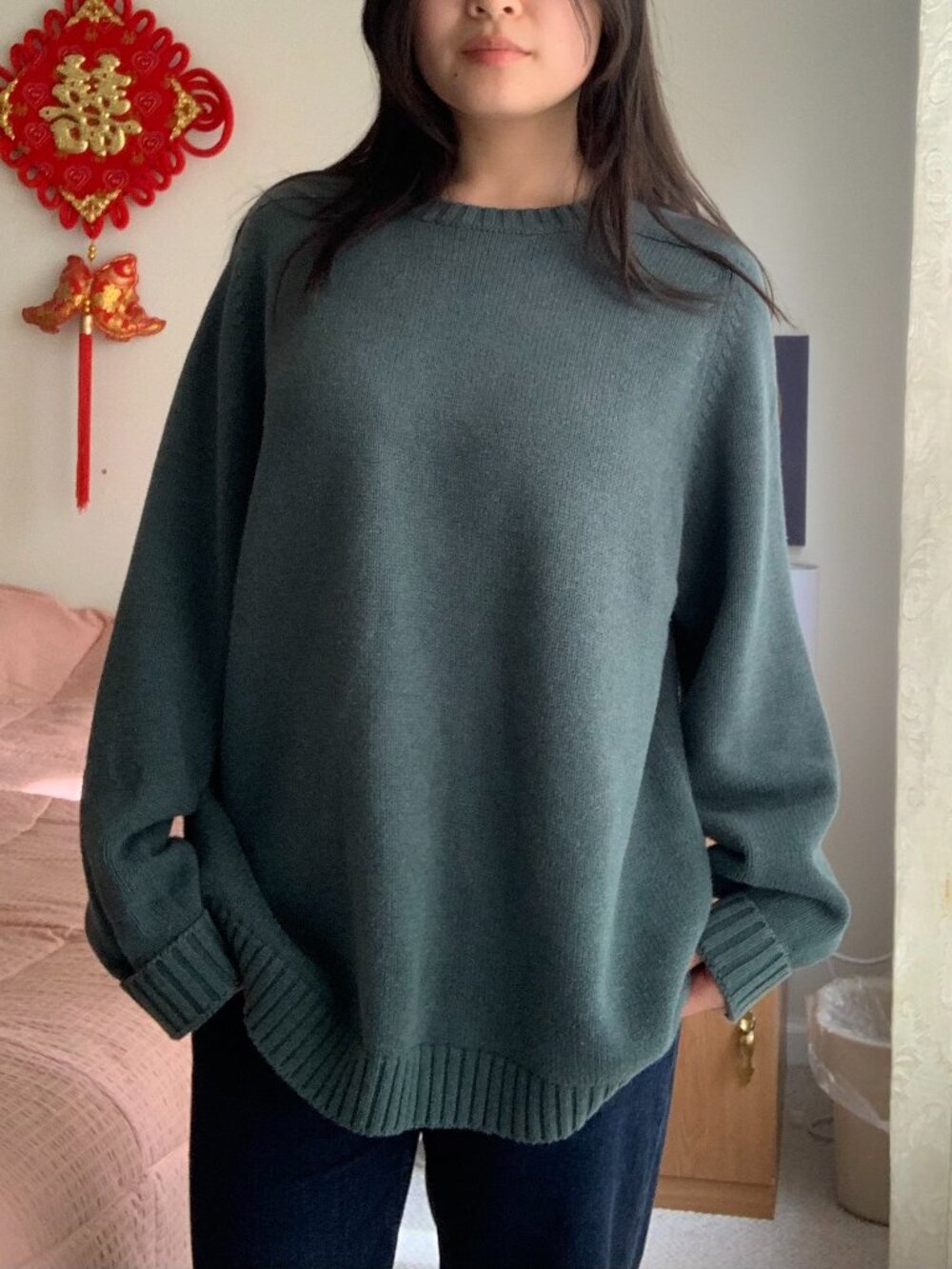 Lands' End Teal Cotton Crewneck Sweater